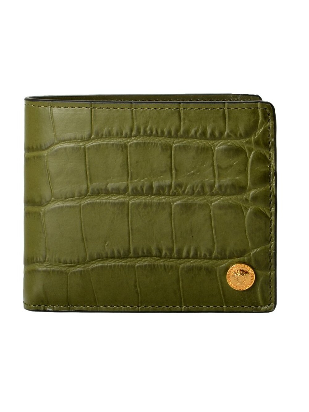 Versace 100% Leather Croc Print Gold Medusa Head Bifold Wallet W/Coin Pocket